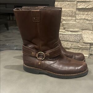 UGG Dark Brown Leather Boots with Buckle